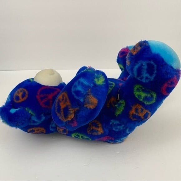 Build a Bear Teddy Bear Peace Signs Sitting Plush Stuffed Animal Blue Green Toy - Picture 5 of 9
